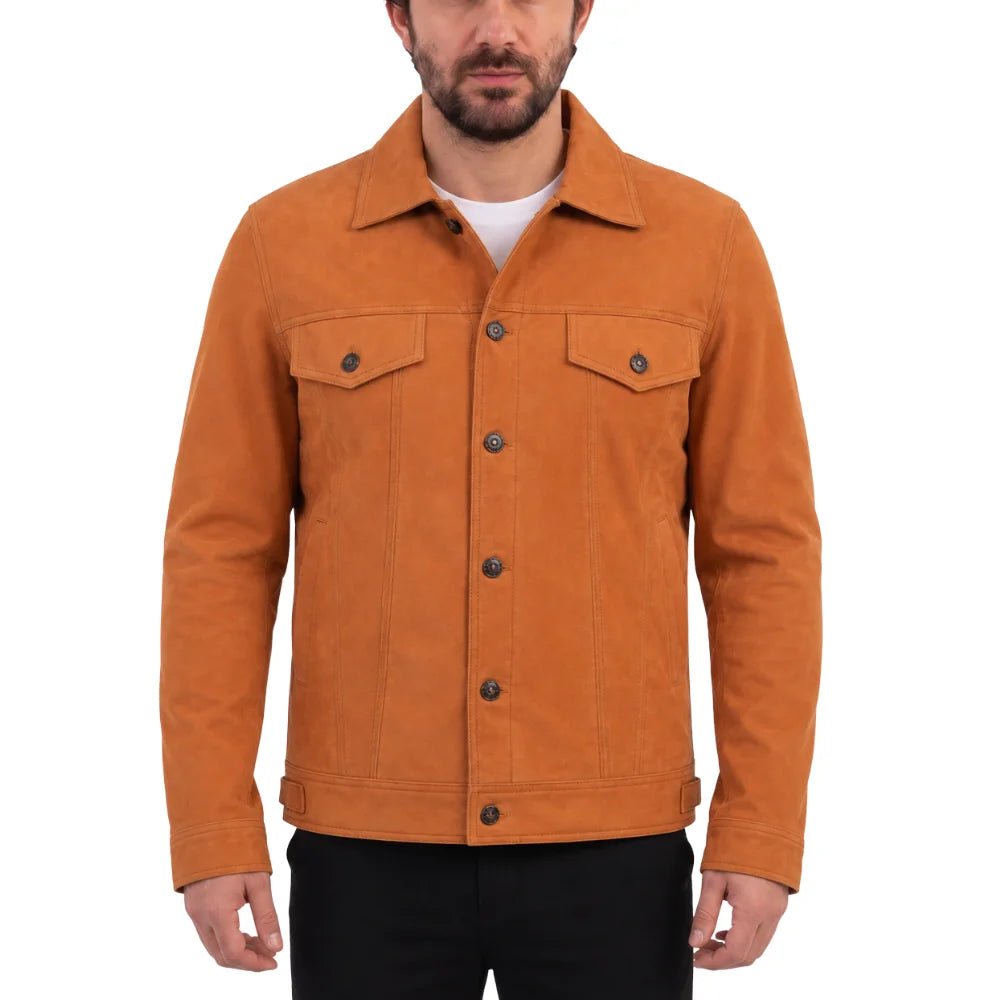 Trucker Shirt Tan Suede Leather jacket