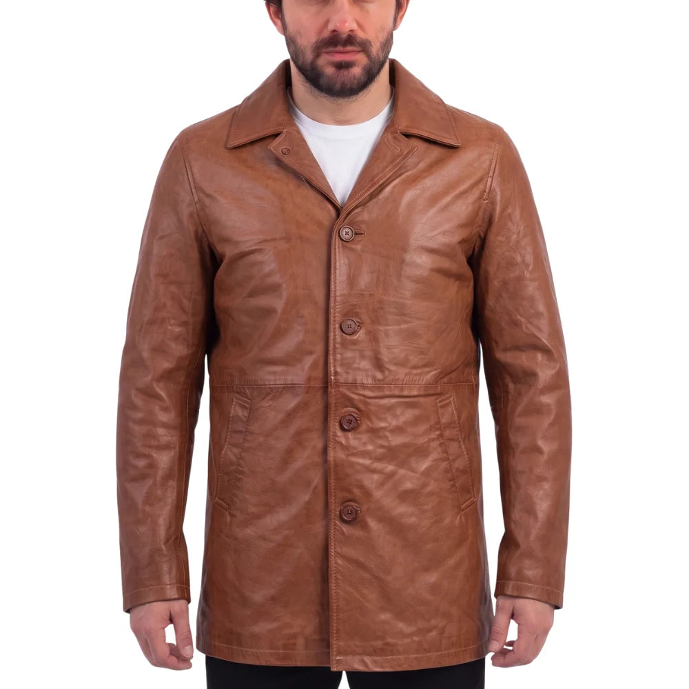 Logan English tan leather trench coat