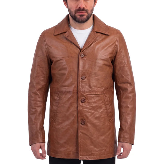 Logan English tan leather trench coat