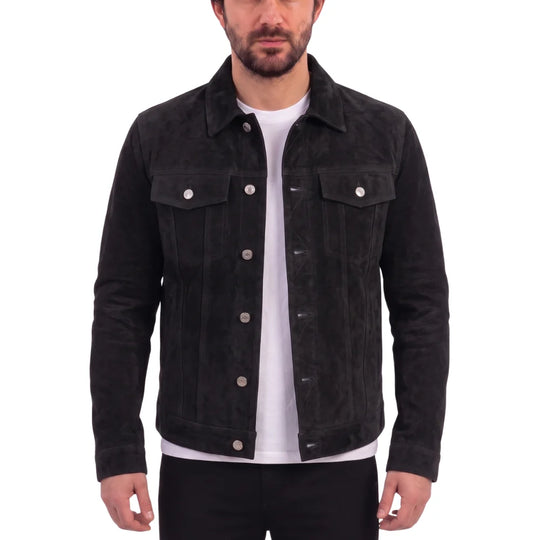 Hart's black suede trucker leather shirt
