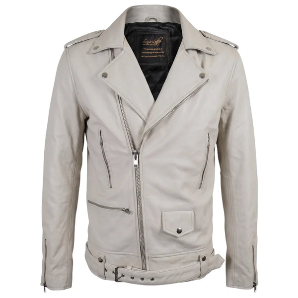 Holman's Cream Belted Leather Biker Jacket