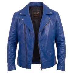 Blue Leather Biker Jacket