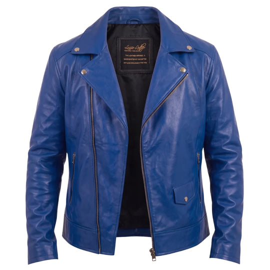 Blue Leather Biker Jacket