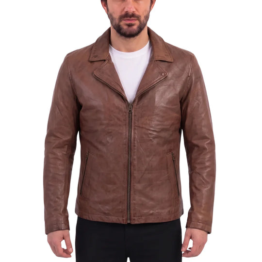 Liam Jackson Dark Cognac Leather Biker Jacket