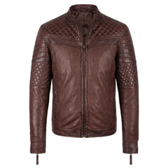 Men's Tawton Brown Leather Jacket with quilted panels