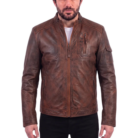 Allen Men's Burnished Timber Leather Jacket