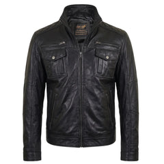 Benson zip up leather jacket with flap pockets