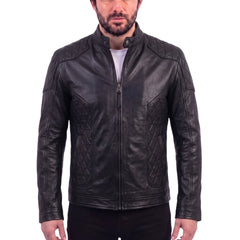 Welsh's moto style leather jacket with diamond stitching details