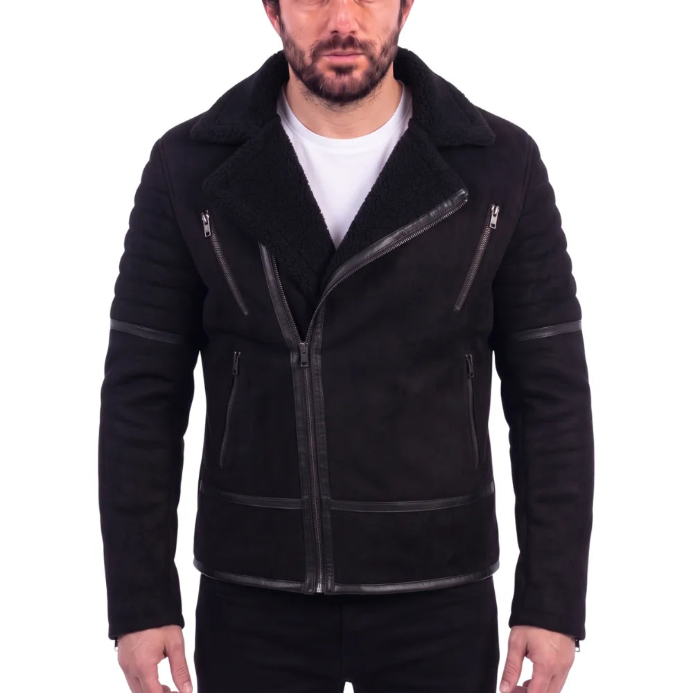 David Black Suede Leather Biker Jacket
