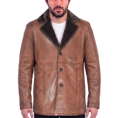 Rust leather car coat with faux fur