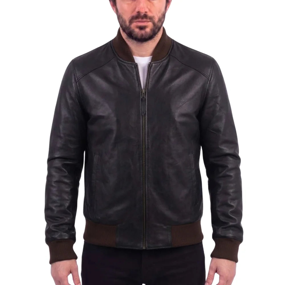 Gage Black bomber leather jacket