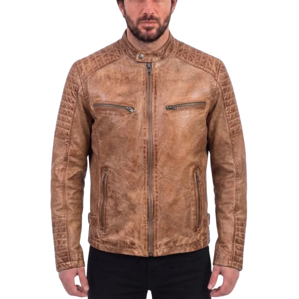 Bushman distressed biege cafe racer jacket