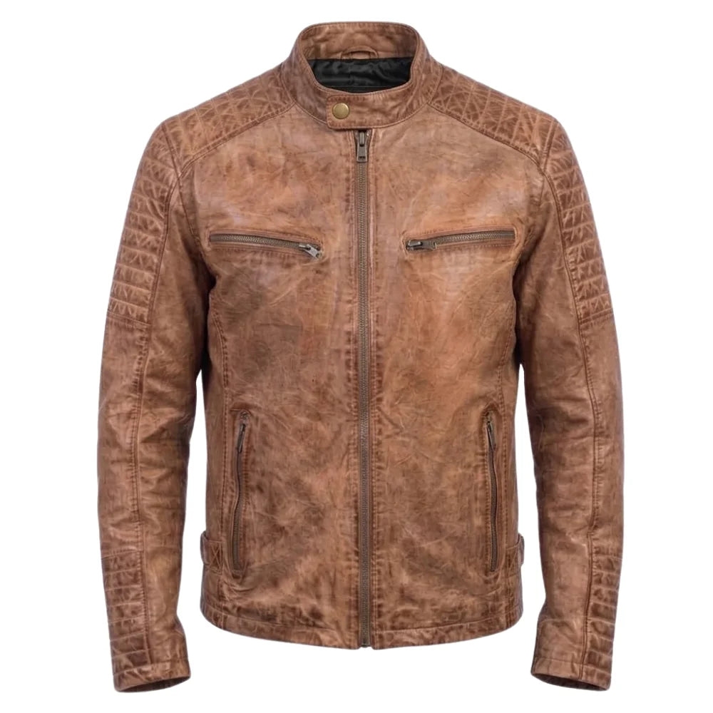 Bushman distressed biege cafe racer jacket