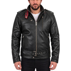 Dalton Bubble Textured moto leather jacket with collar belt