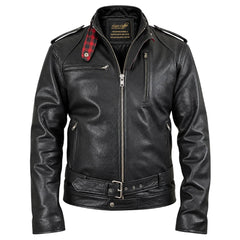 Dalton Bubble Textured moto leather jacket with collar belt