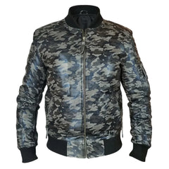 Bomber Grey Camouflage Military print leather jacket