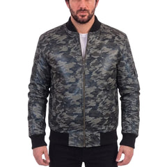 Bomber Grey Camouflage Military print leather jacket