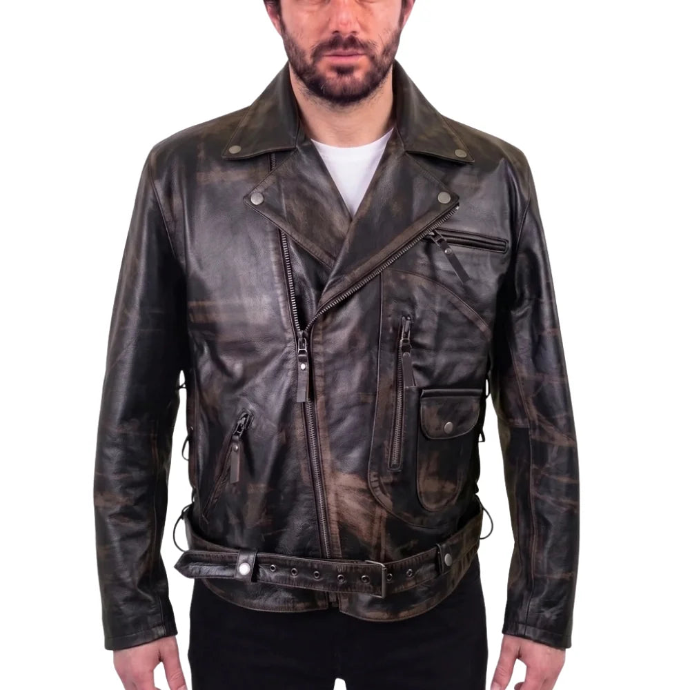 Arnold Schwarzenegger Terminator 2 Distressed Leather  Biker Jacket