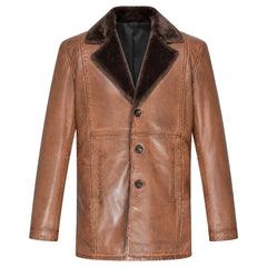 Rust leather car coat with faux fur