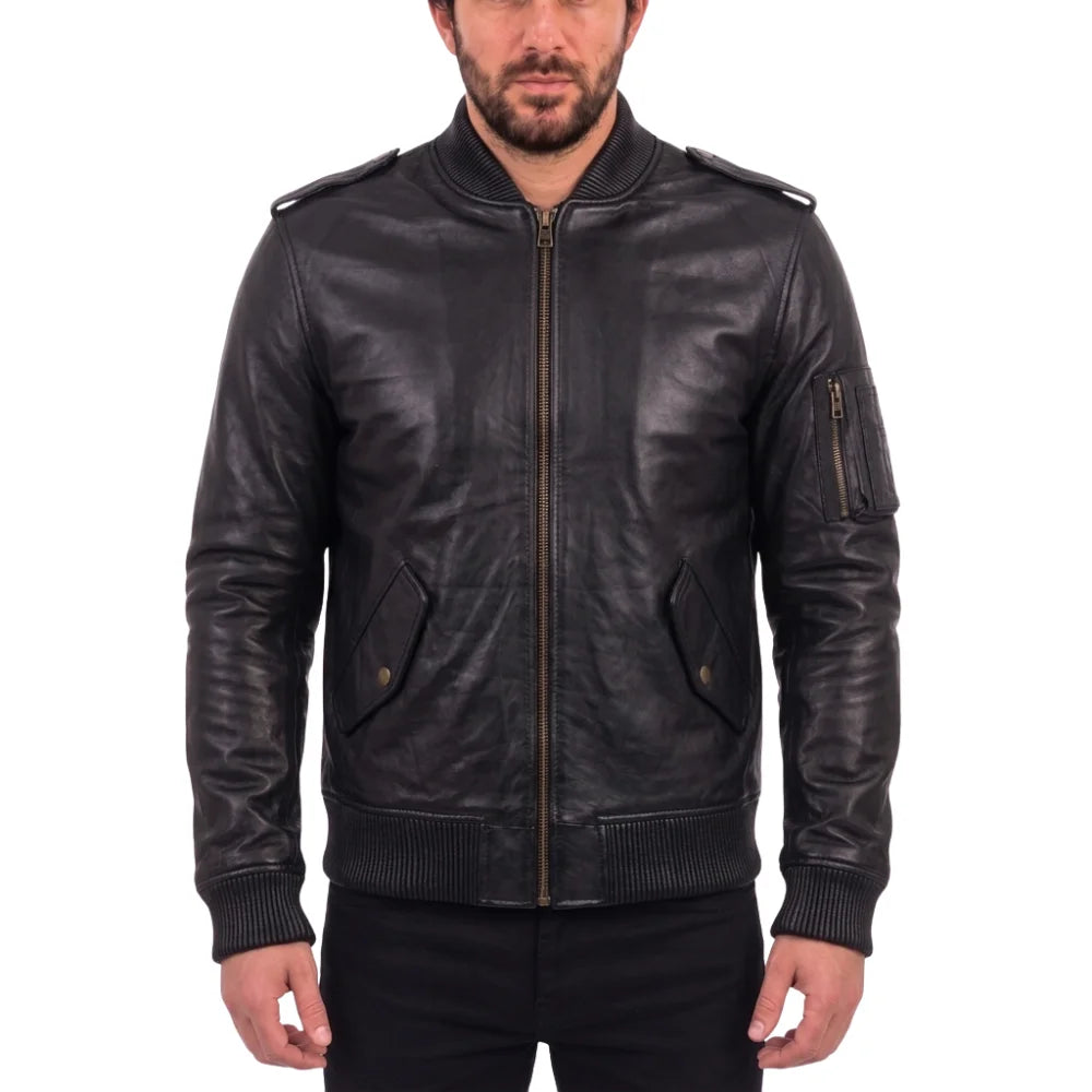 MA-1 black bomber leather Jacket