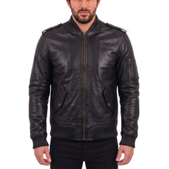 MA-1 black bomber leather Jacket