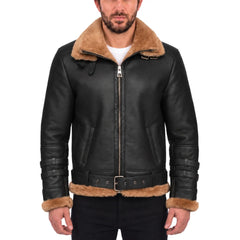 Viktor's black Aviator bomber shearling jacket