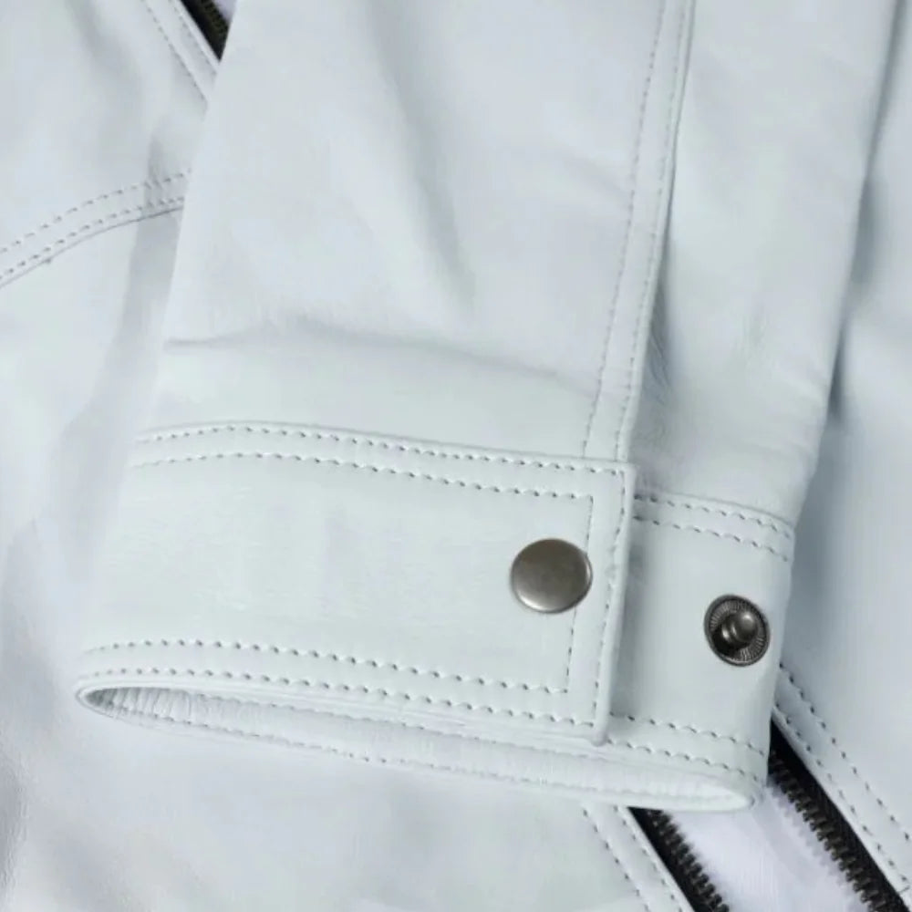 Plain White moto style leather jacket