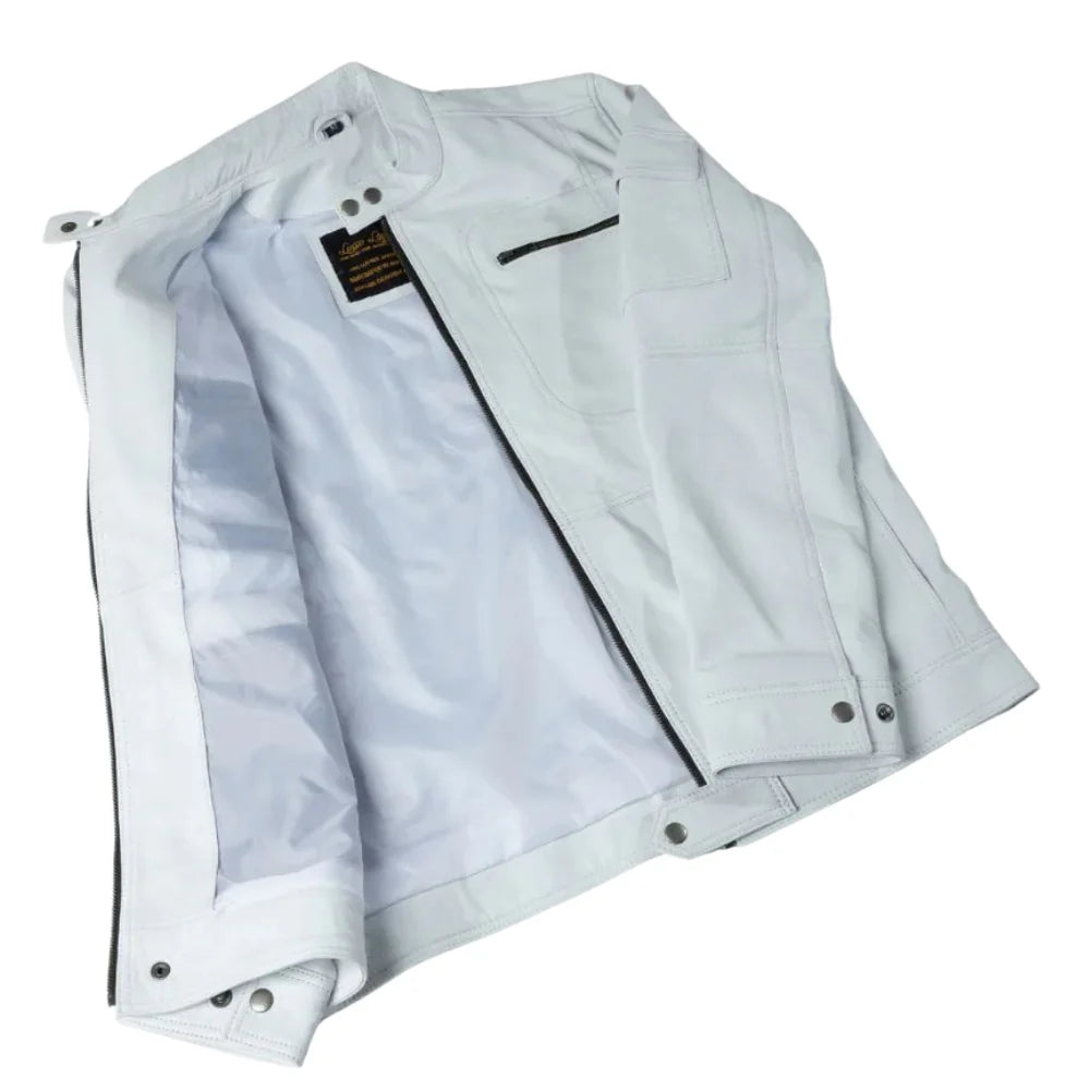 Plain White moto style leather jacket