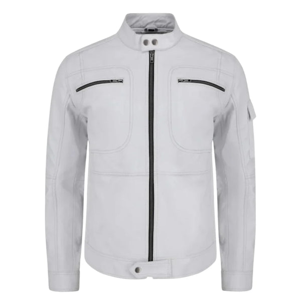 Plain White moto style leather jacket