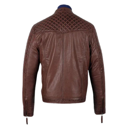 Men's Tawton Brown Leather Jacket with quilted panels