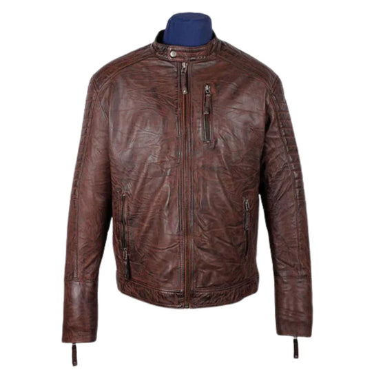Men's Sal Wrinkled Brown Cafe racer Leather Jacket