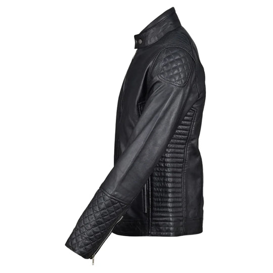 Tyrons moto style leather jacket with quilted detailing