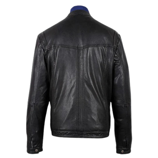 Men's Bonito Black Leather Jacket with flap pockets