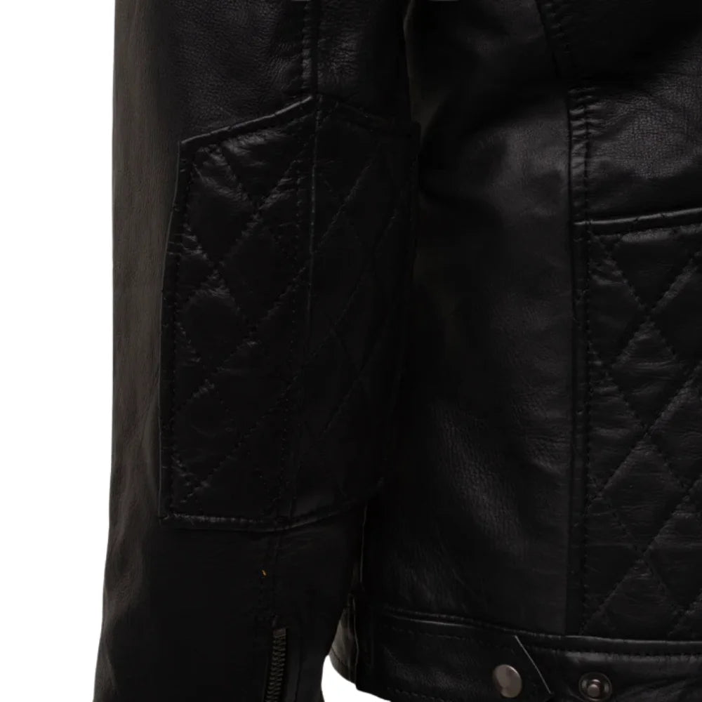 Welsh's moto style leather jacket with diamond stitching details