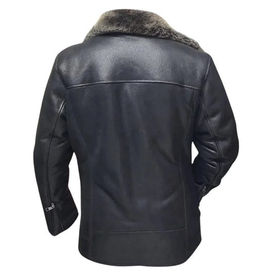 Robbie's Black Shearling Sheepskin Car coat
