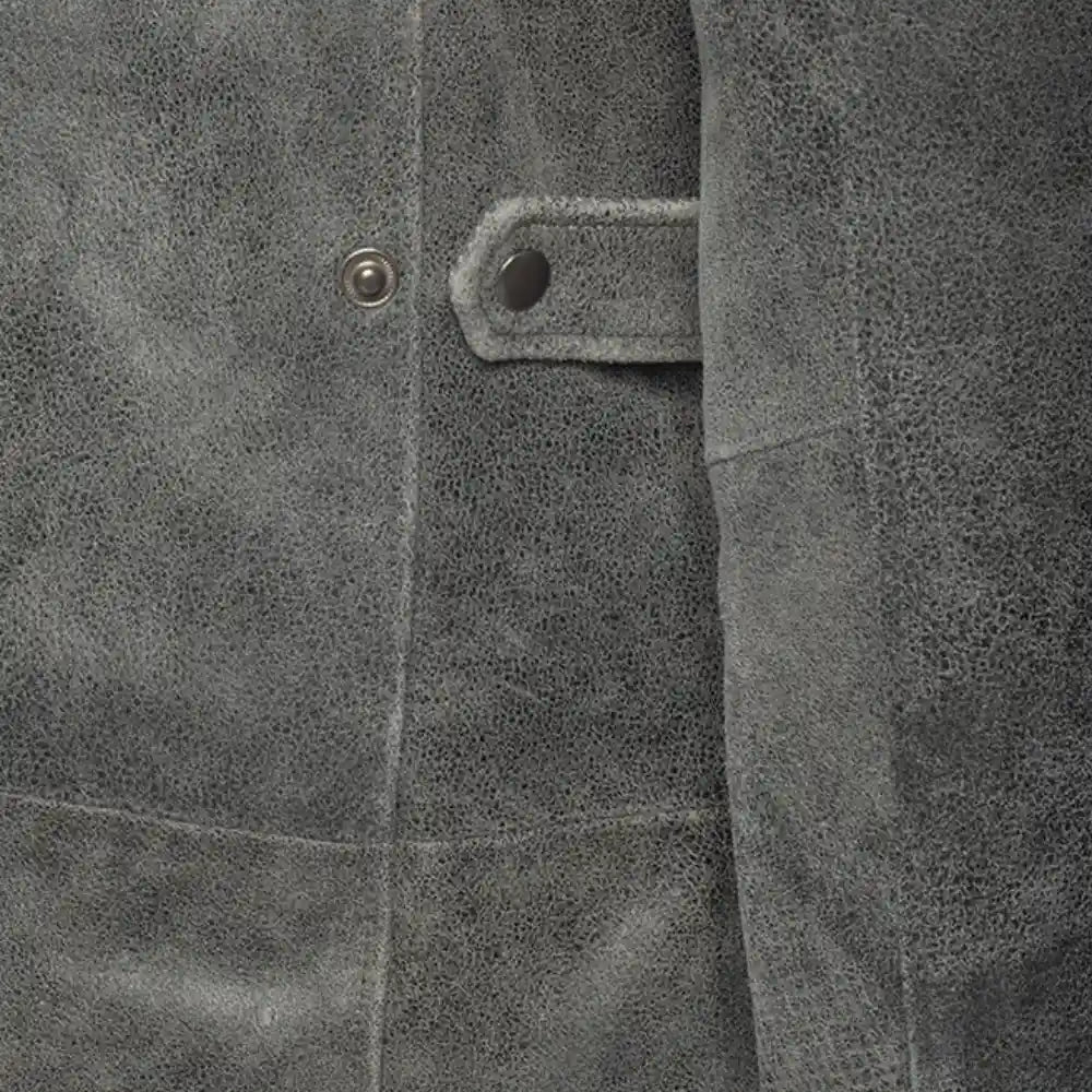 Ryder vintage grey leather coat with fur collar