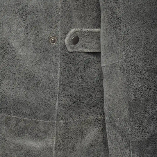 Ryder vintage grey leather coat with fur collar