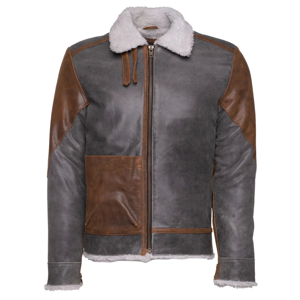 Scott's Patched Leather jacket with Sherpa Lining