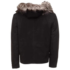 Allen Black Nubuck  Leather jacket with Real Fox Fur on collar and hoodie