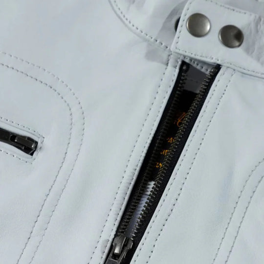 Plain White moto style leather jacket