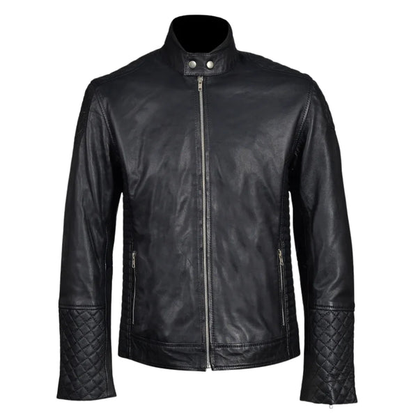 Tyrons moto style leather jacket with quilted detailing