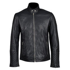 Tyrons moto style leather jacket with quilted detailing