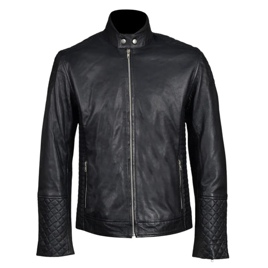 Tyrons moto style leather jacket with quilted detailing
