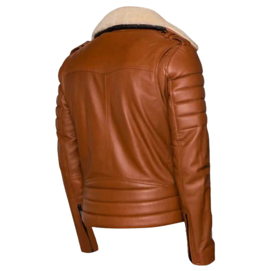 Woodwards English Tan Biker Jacket with Fur collar