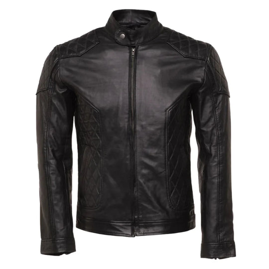 Welsh's moto style leather jacket with diamond stitching details