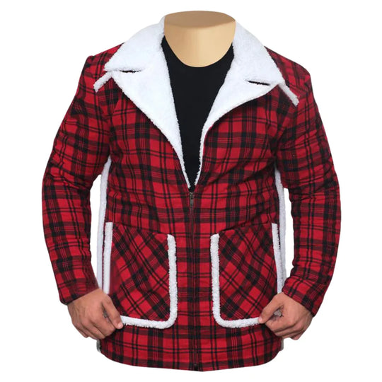 Ryan Reynold's Red and Black  Checkered Jacket with Faux Shearling
