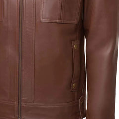 Brown leather jacket with collar belt