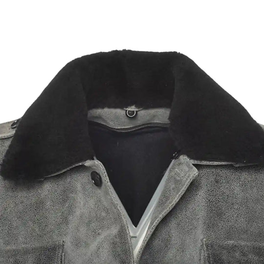Ryder vintage grey leather coat with fur collar