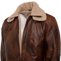 Vintage Rust 3/4 Leather Trench coat with Sherpa Lining