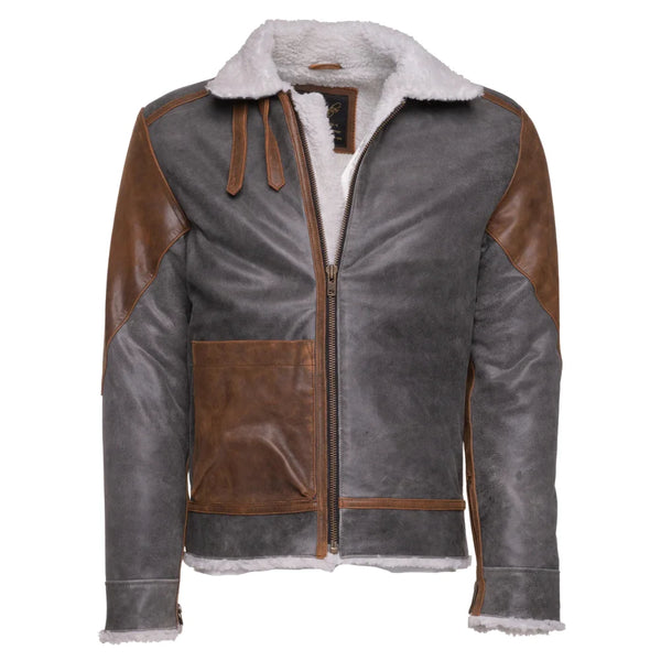 Scott's Patched Leather jacket with Sherpa Lining